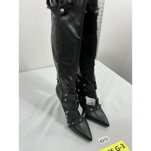 Womans Counco Stiletto Knee High Boots 7.5 Black Pointed Toe Fullzip Studs NWOT